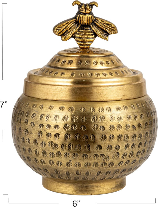 Brass Hammered Metal Container with Bee Top