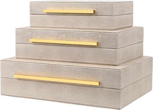 Box Set of 3 Faux Leather Decorative Boxes