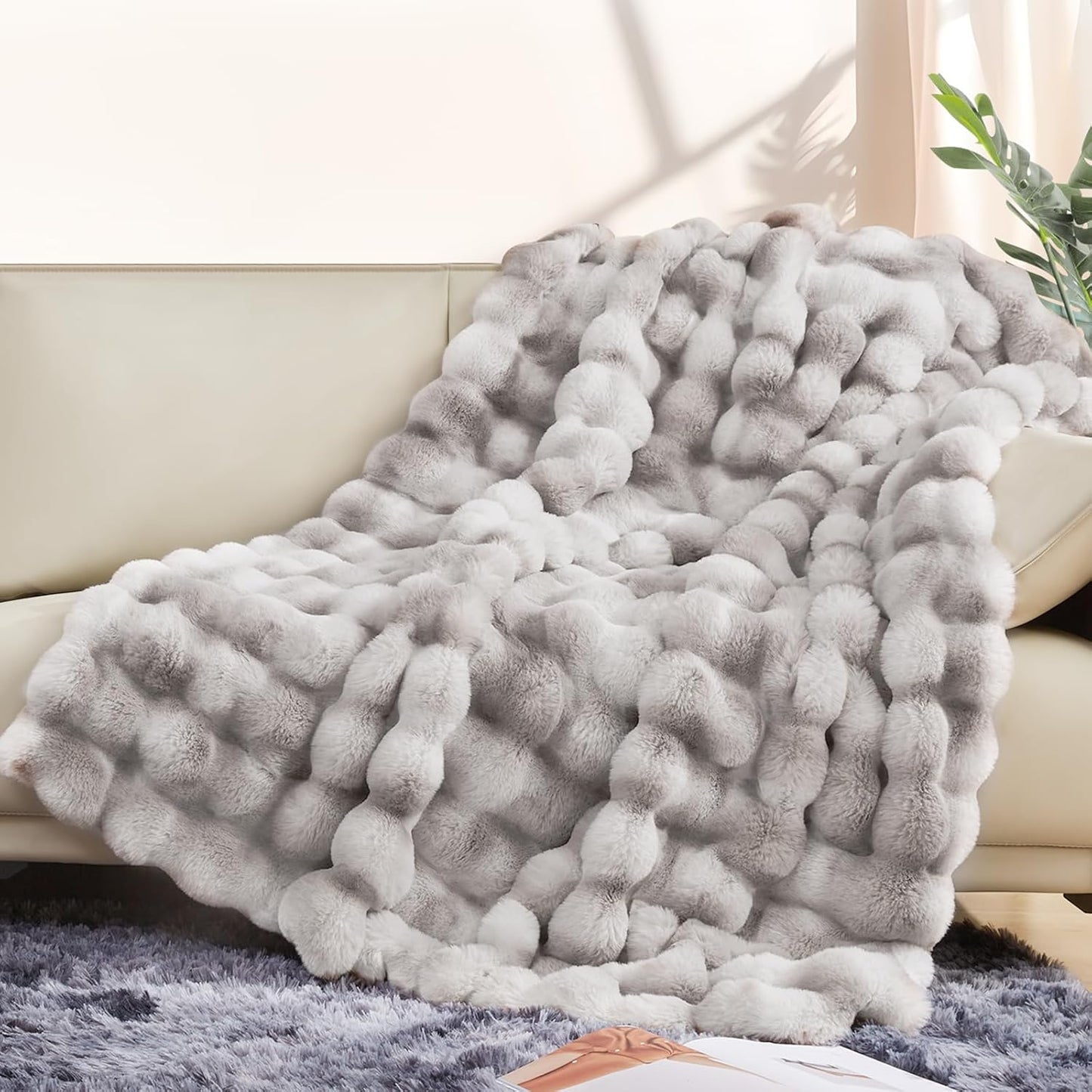 Faux Rabbit Fur Throw Blanket - Heavy & Extremely Soft