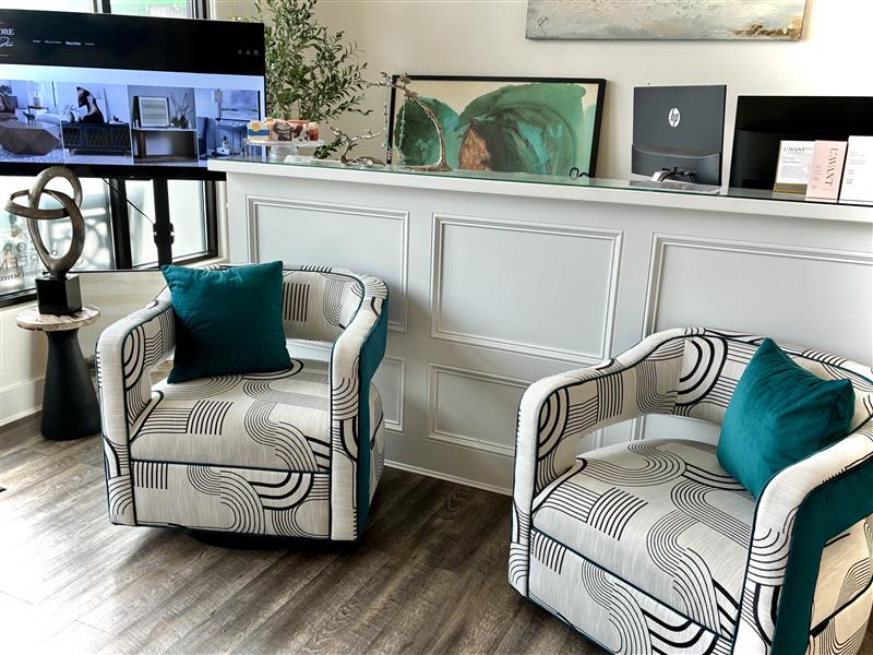 Set of 2 Spencer Carlson Turquoise Chairs (w/ Pillows)