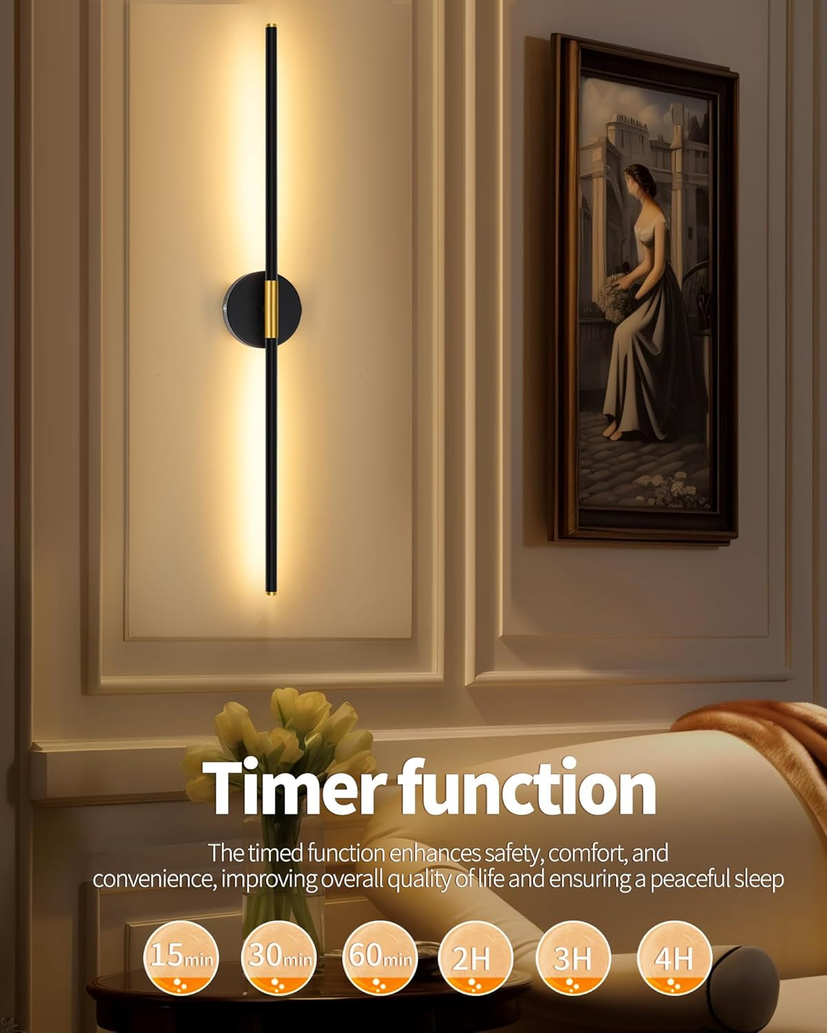 Wall Sconce Set of 2, 24 Inch Wireless Rechargeable Wall Lights with Remote Control