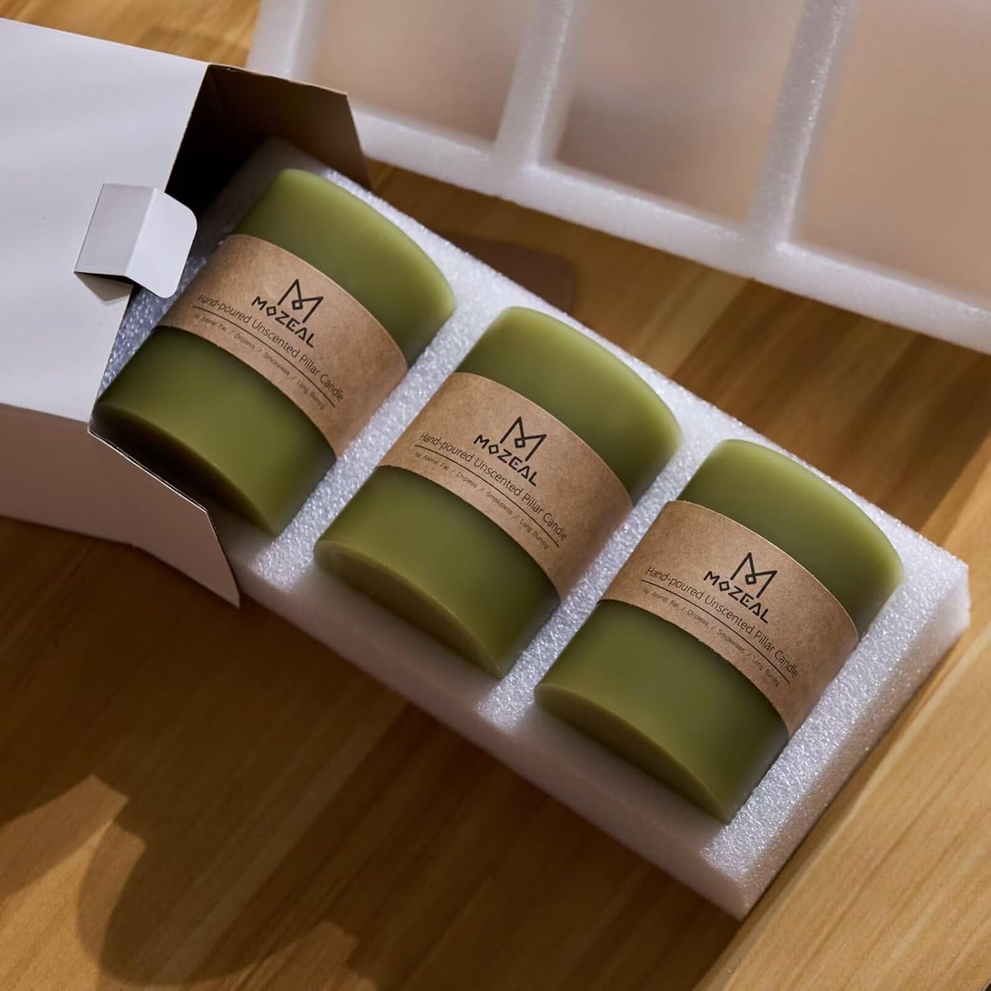 3" X 4" Hand-Poured Unscented Olive Green Candles - Set of 3