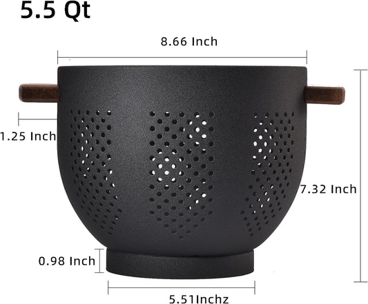 Black Metal Colander with Wood Handles