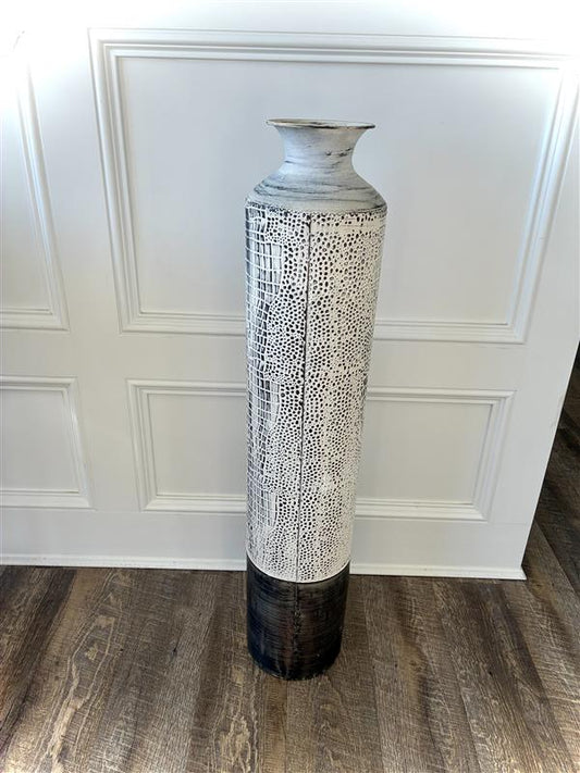 Tall White and Black Floor Vase