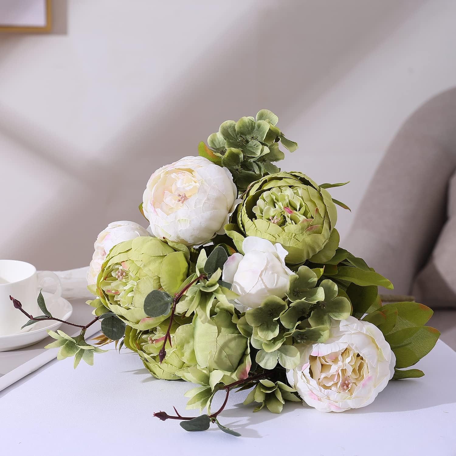 Artificial Peony Silk Flowers in Green