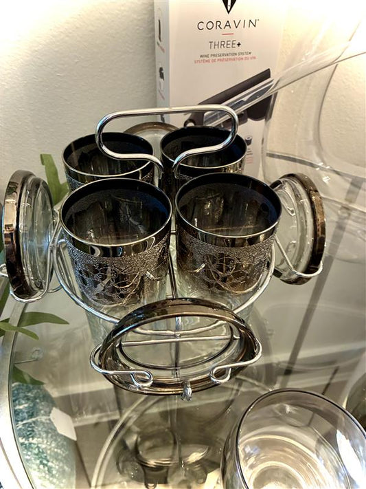 MCM Dorthy Thorpe Highball Glasses, Caddy, and Coasters Set