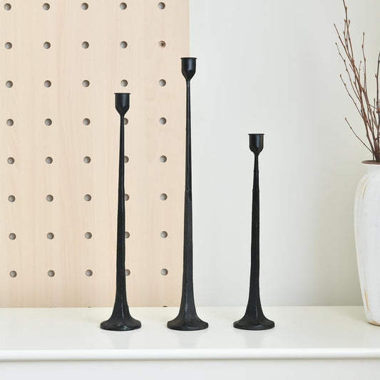 Set of 3 Candle Stick Holders,Iron Black