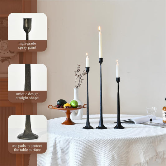 Set of 3 Candle Stick Holders,Iron Black