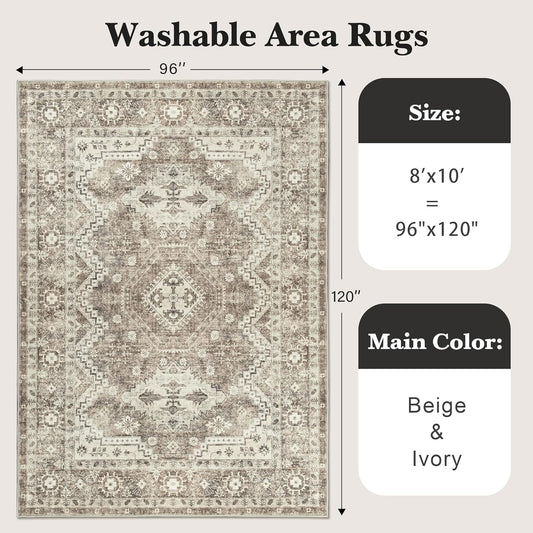 8X10 Washable Rug - Ivory