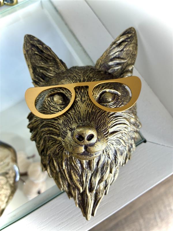 Golden Wolf with Glasses Wall Hanger
