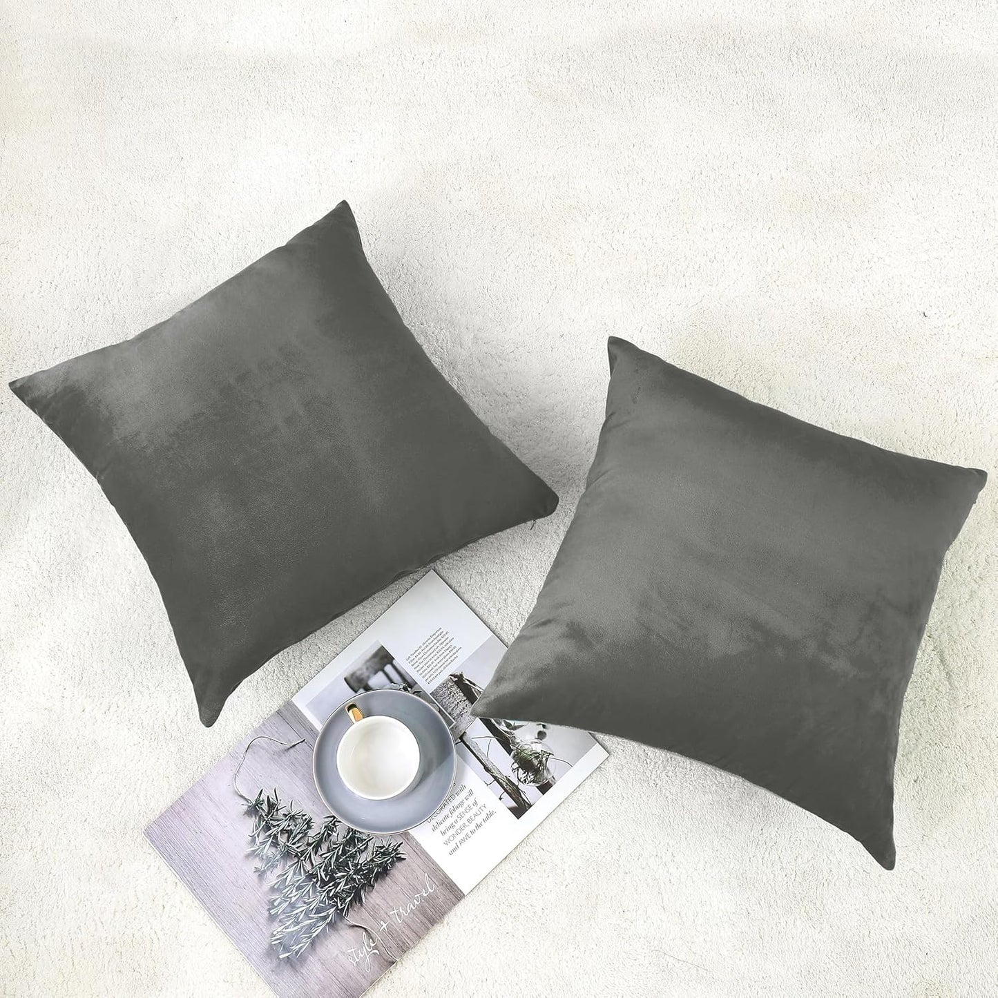 Decorative Throw Pillow Covers Velvet 18X18 Inch Dark Grey Pack of 2