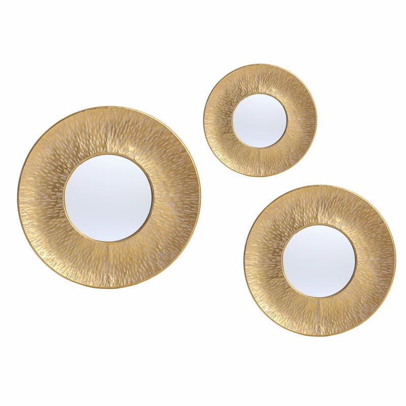 Round Gold Metal Wall Mirrors - Set of 3