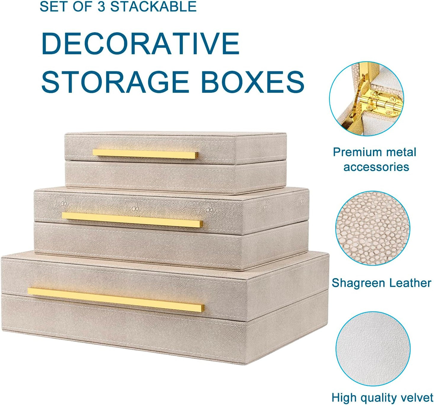 Box Set of 3 Faux Leather Decorative Boxes