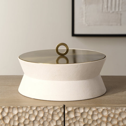 White Shagreen Round Box