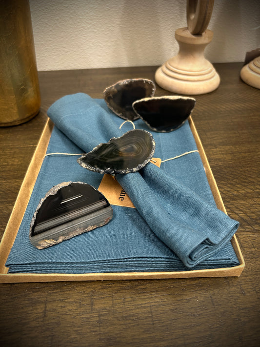 Black Agate Napkin Rings - Set of 4