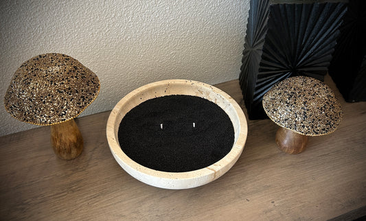 Travertine Decorative Candle Bowl with Black Pearl Wax
