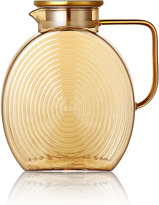 Large Glass Water Pitcher with Gold Lid