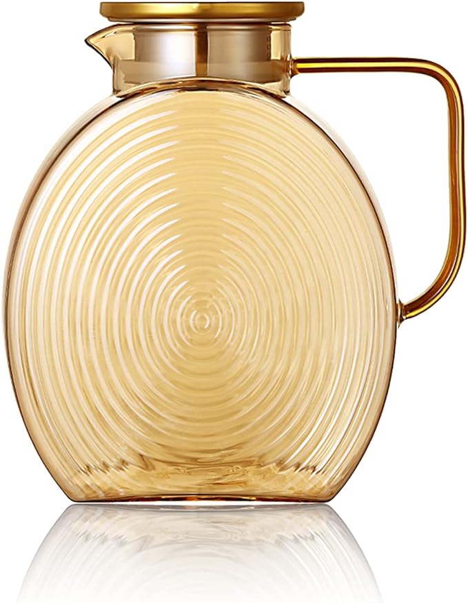 Large Glass Water Pitcher with Gold Lid