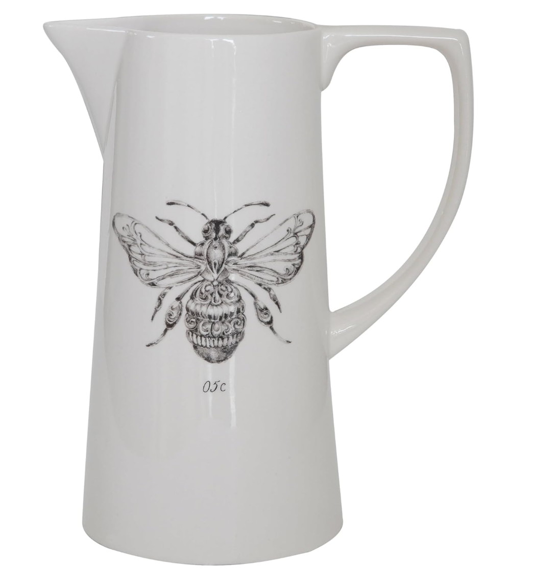 White Ceramic Pitcher with Bee