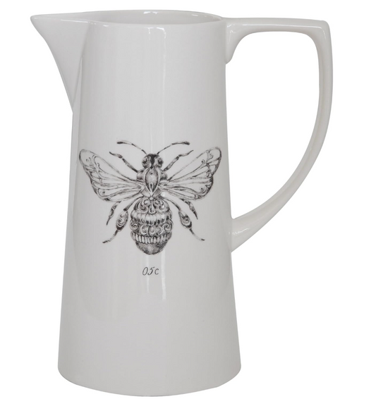 White Ceramic Pitcher with Bee