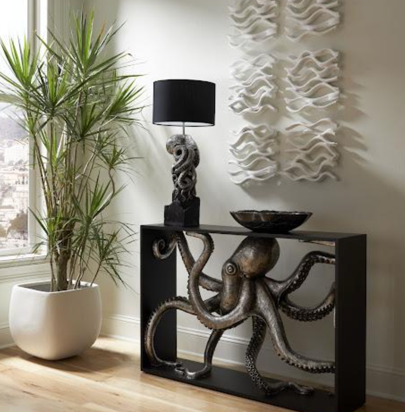Octo Framed Console Table, Wood Frame, Silver Leaf