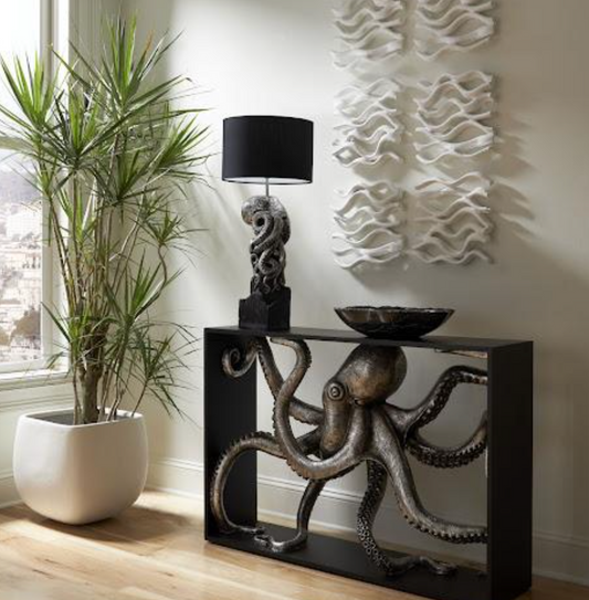 Octo Framed Console Table, Wood Frame, Silver Leaf
