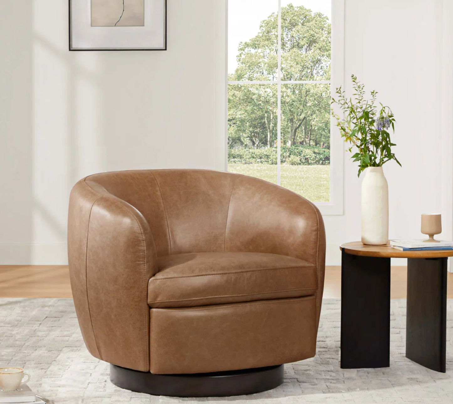 Geniue Leather Swivel Barrel Chair