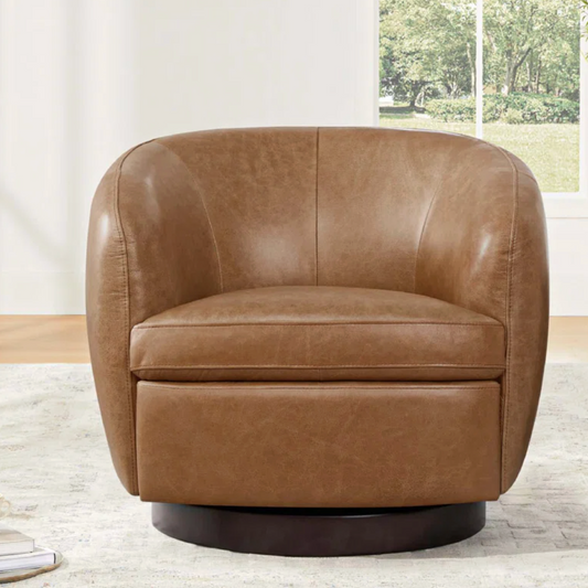Geniue Leather Swivel Barrel Chair