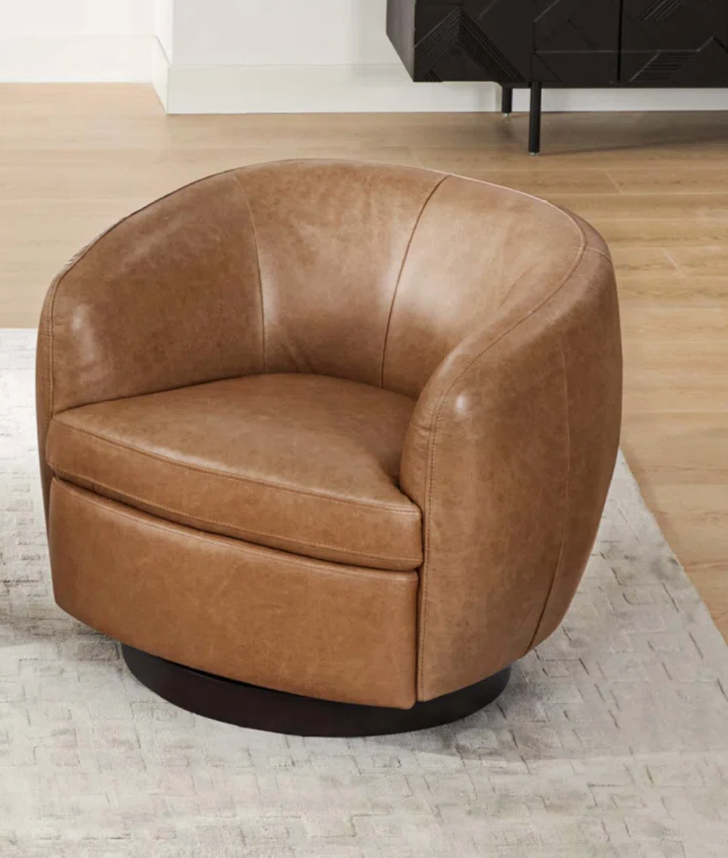 Geniue Leather Swivel Barrel Chair