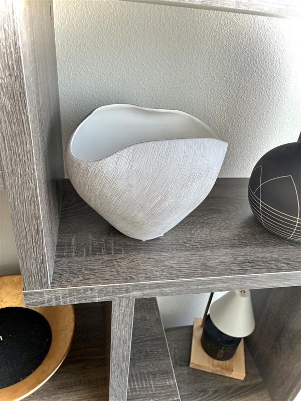 Grey Striped Wide Mouth Vase