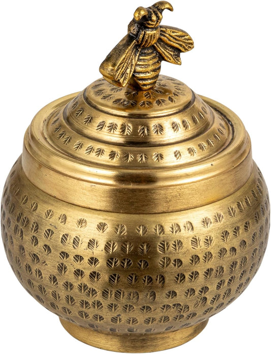 Brass Hammered Metal Container with Bee Top