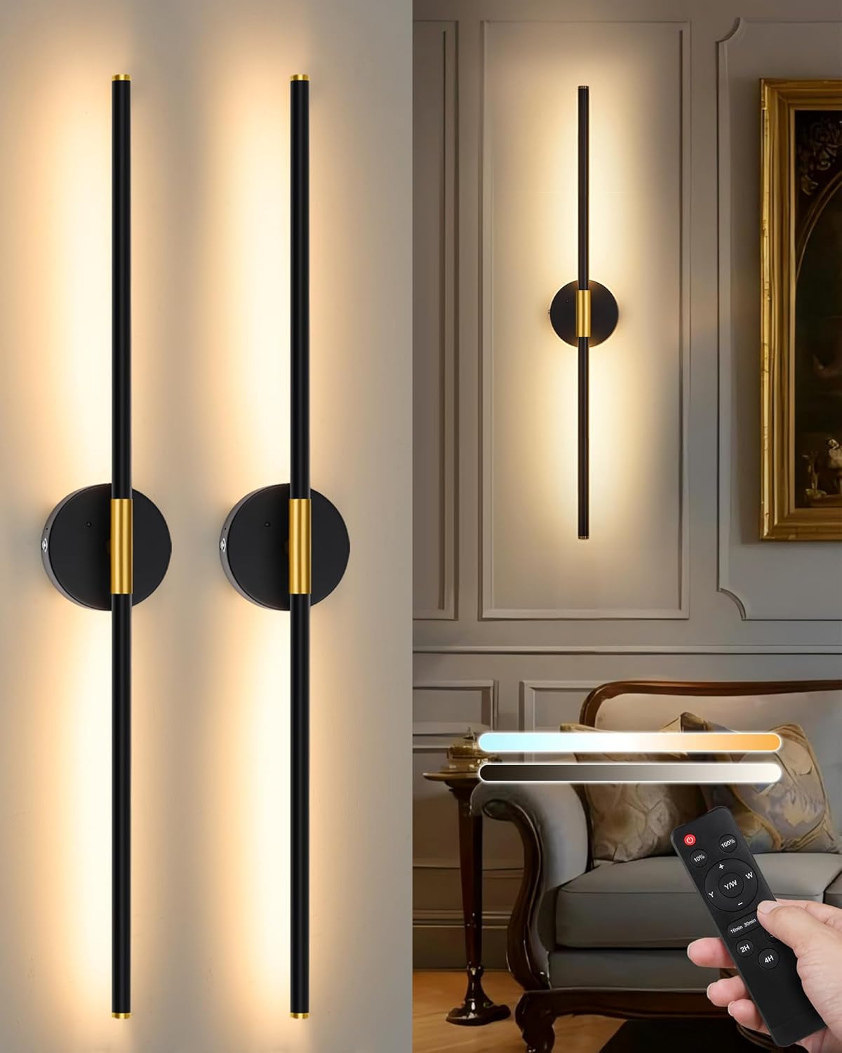 thumbnail interactive-video image 1 of 30 Inch Battery Operated Wall Sconce Set Of 2 - Wireless, 3000K-6000K 1 of 11