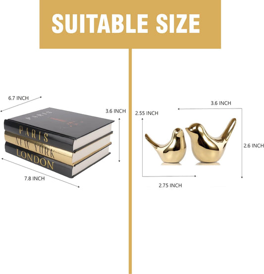 Black and Gold Decorative Books with Small Gold Bird Statues
