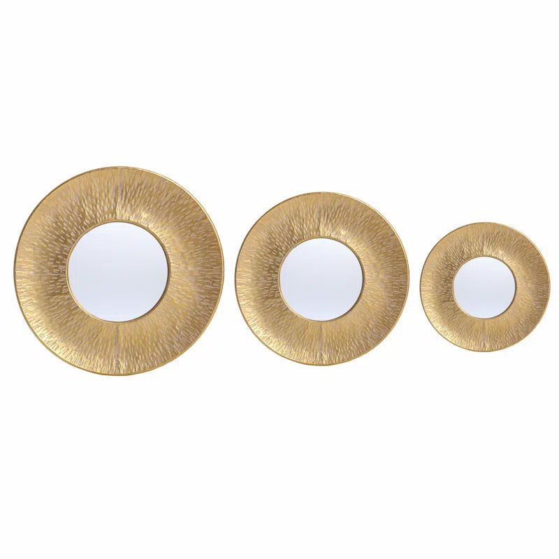 Round Gold Metal Wall Mirrors - Set of 3