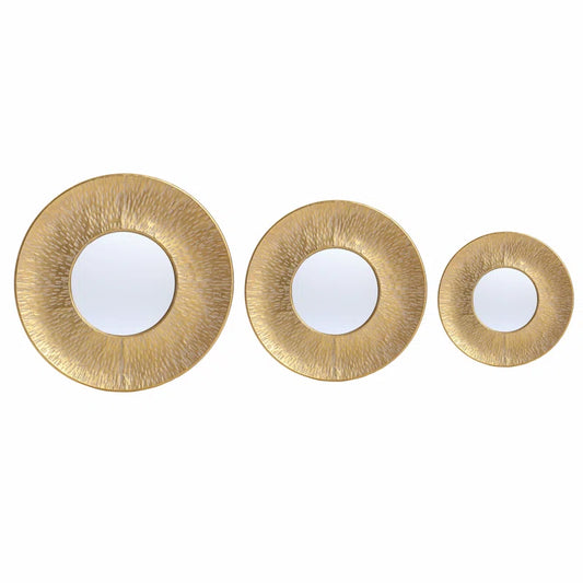 Round Gold Metal Wall Mirrors - Set of 3