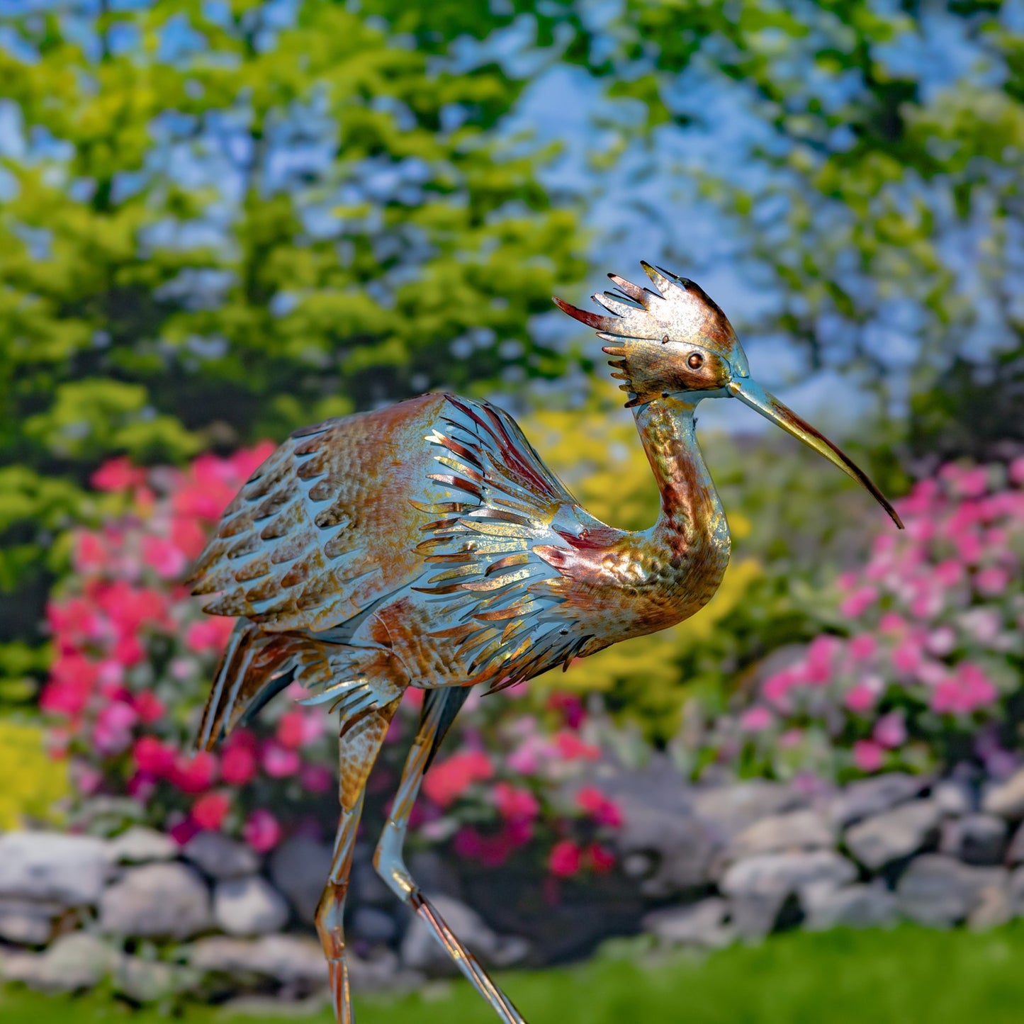 Set of 2 - Great Blue Heron Metal Garden Figurines