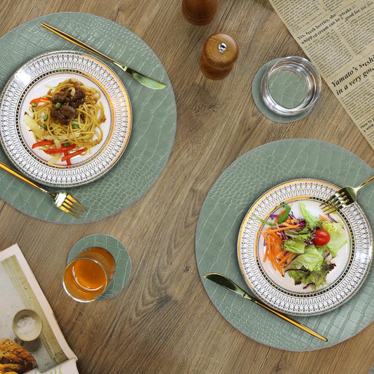 round Leather Placemats for round Tables Set of 4, Green 