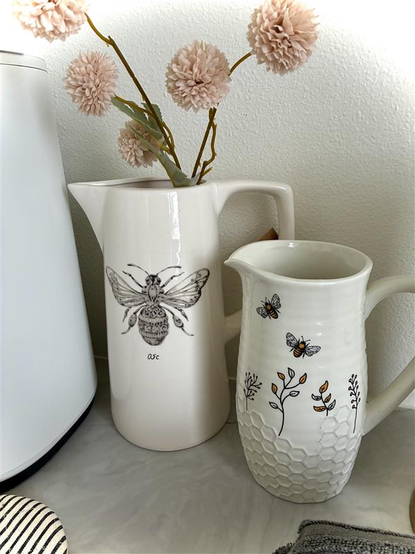 White Ceramic Pitcher with Bee - Thumbnail 2
