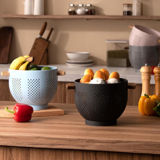 Black Metal Colander with Wood Handles