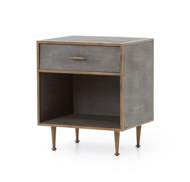 Shagreen Bedside Table-Grey Shagreen