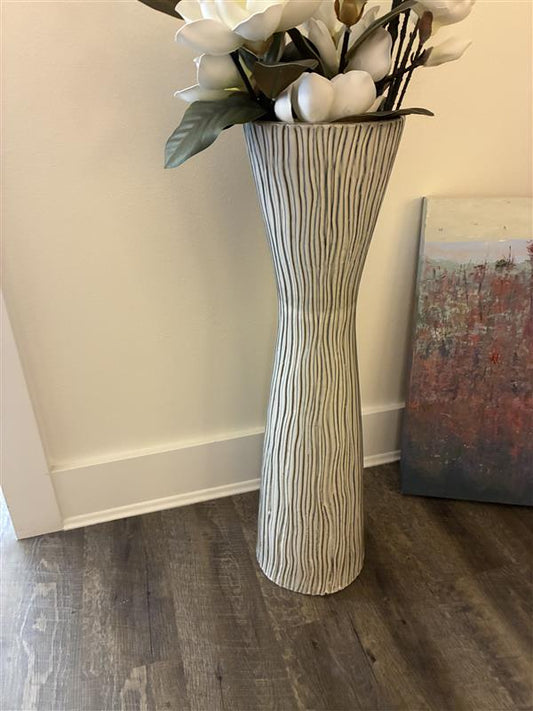 White Black and Blue Stripped Floor Vase