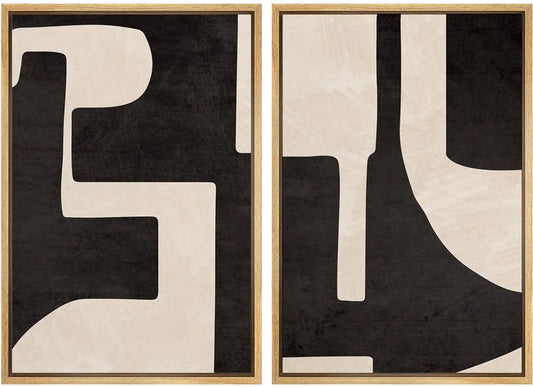 Black & Cream Geometric Abstract Framed Canvas - Set of 2