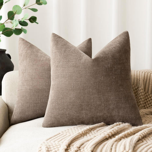 Pack of 2 Soft Textured Throw Decorative Pillow Covers 18X18 Inch, Taupe