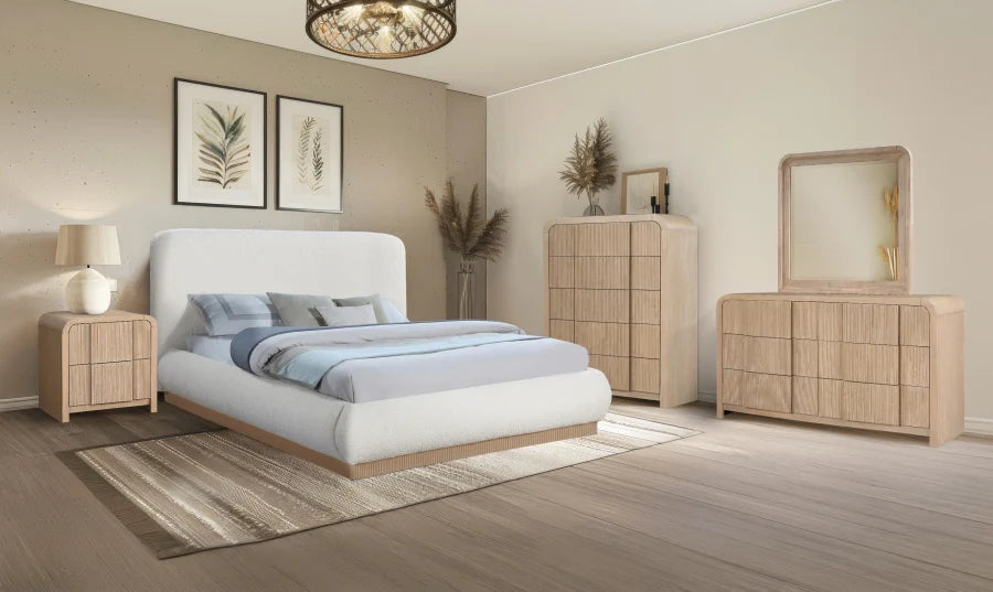 Fluted Solid Wood And Oak Veneer Nightstand