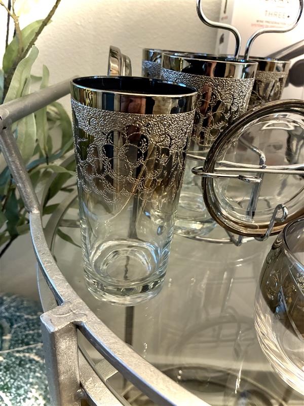 MCM Dorthy Thorpe Highball Glasses, Caddy, and Coasters Set