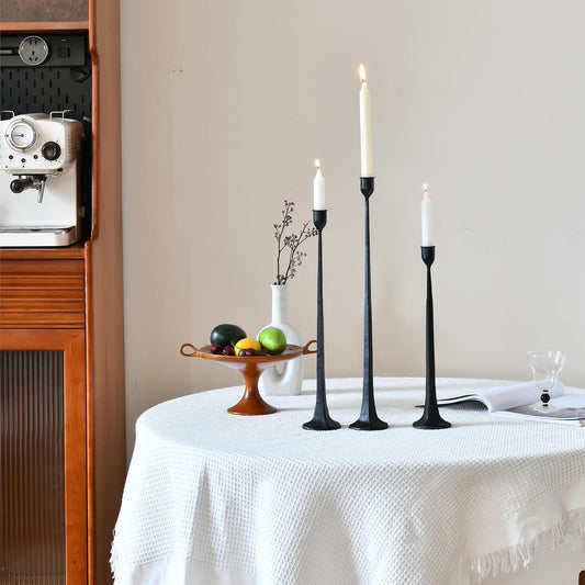 Set of 3 Candle Stick Holders,Iron Black 