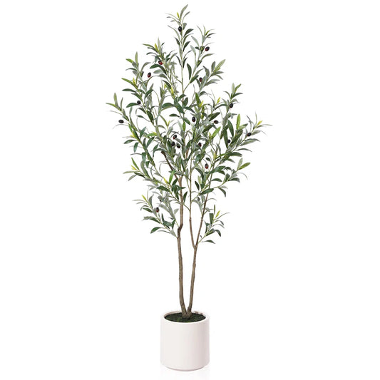 Faux Olive Tree in White Planter