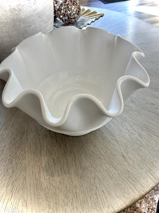 White Scalloped Serving Bowl