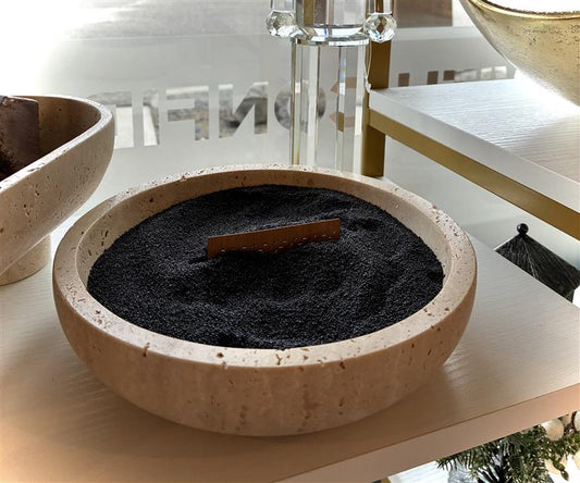 Travertine Decorative Candle Bowl with Black Pearl Wax