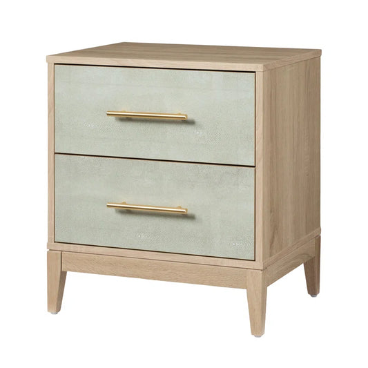 Shagreen 2-Drawer Wooden Nightstand with Golden Finish Handles